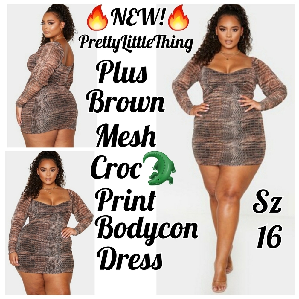 PLT Plus Brown Mesh Croc Print Bodycon Dress 16